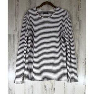 Zara Man Shirt Medium White Navy Stripe Textured Cotton Nautical Preppy Vacation